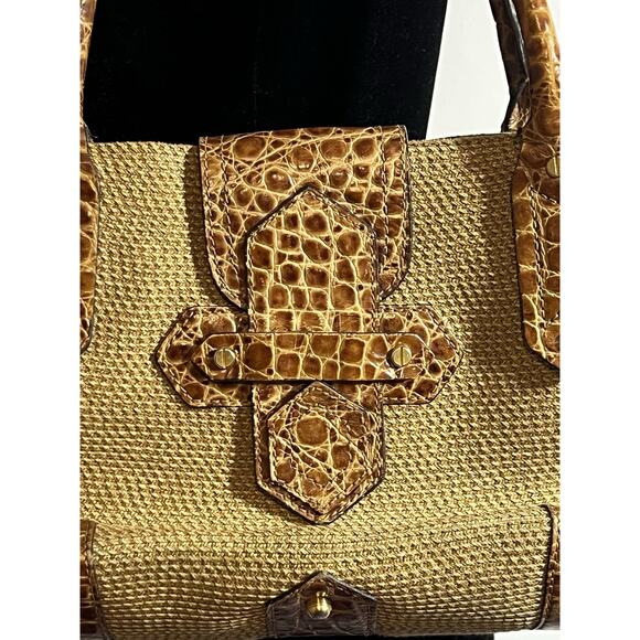 Eric Javits Tan Alligator Leather Woven Squishee Shopper Shoulder Handbag Tote - Picture 5 of 10